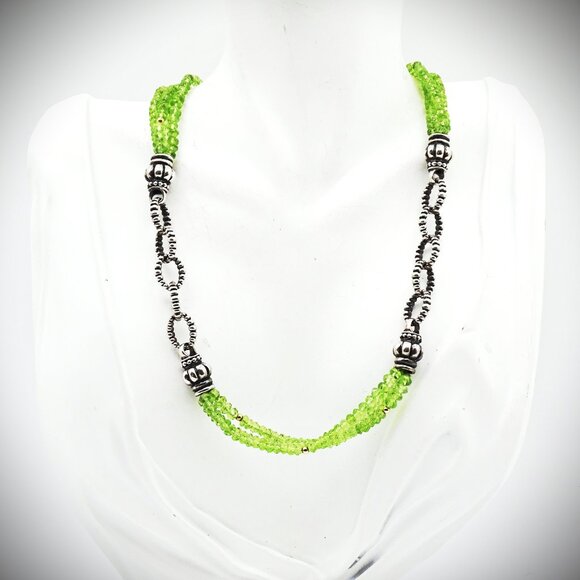 LAGOS Caviar Sterling Silcer 18K Gold Faceted Peridot Beads Necklace